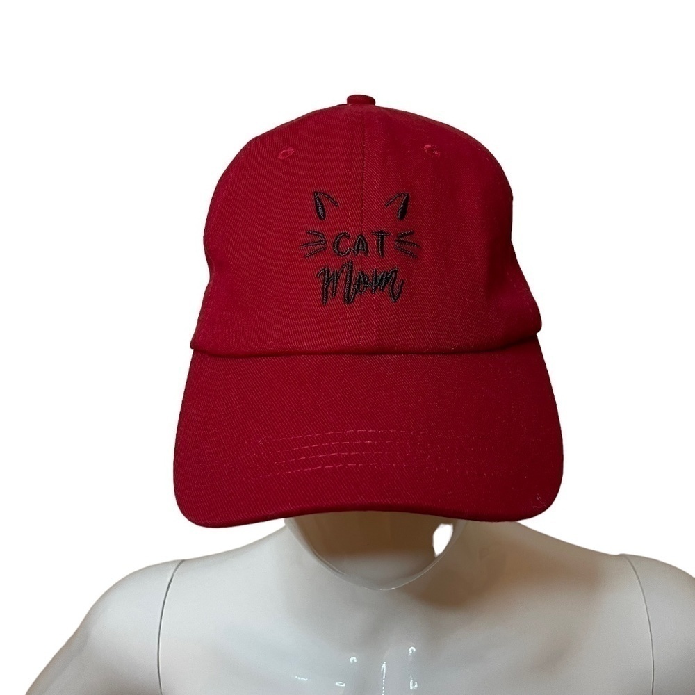 NWT Madd Hatter 100% Cotton Adjustable Cat Mom Baseball Hat, Red.